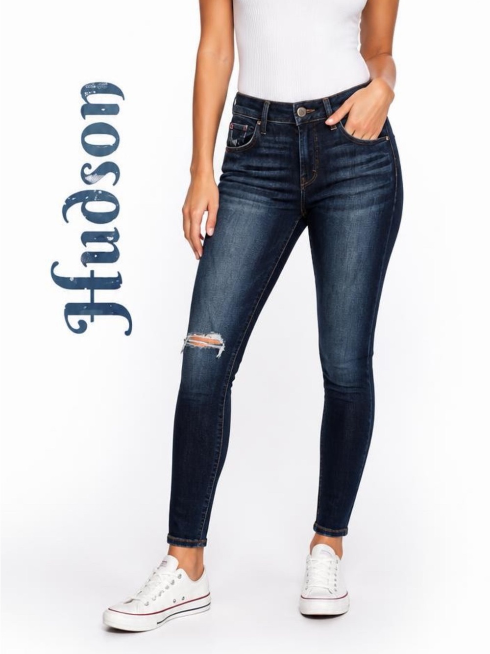 Hudson Womens Collin Midrise Skinny Distressed Blue Denim Jeans Sz 26x29